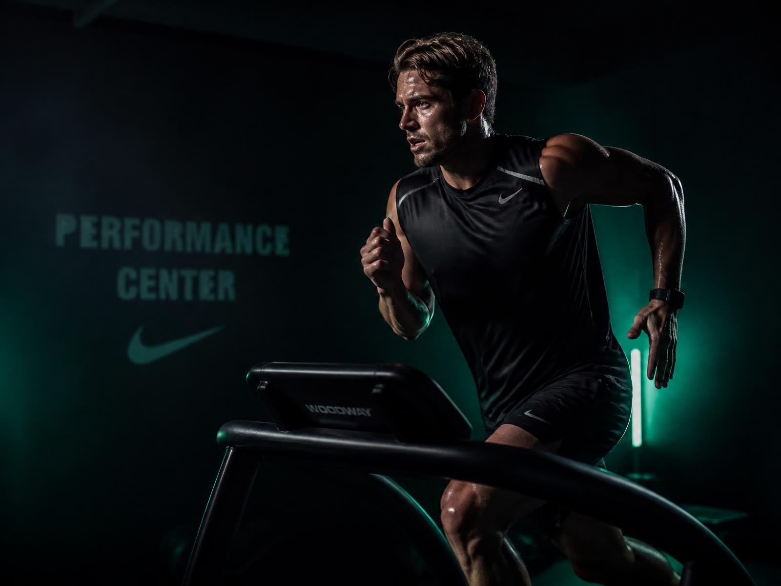 Atleta em treino de velocidade em centro de performance esportiva